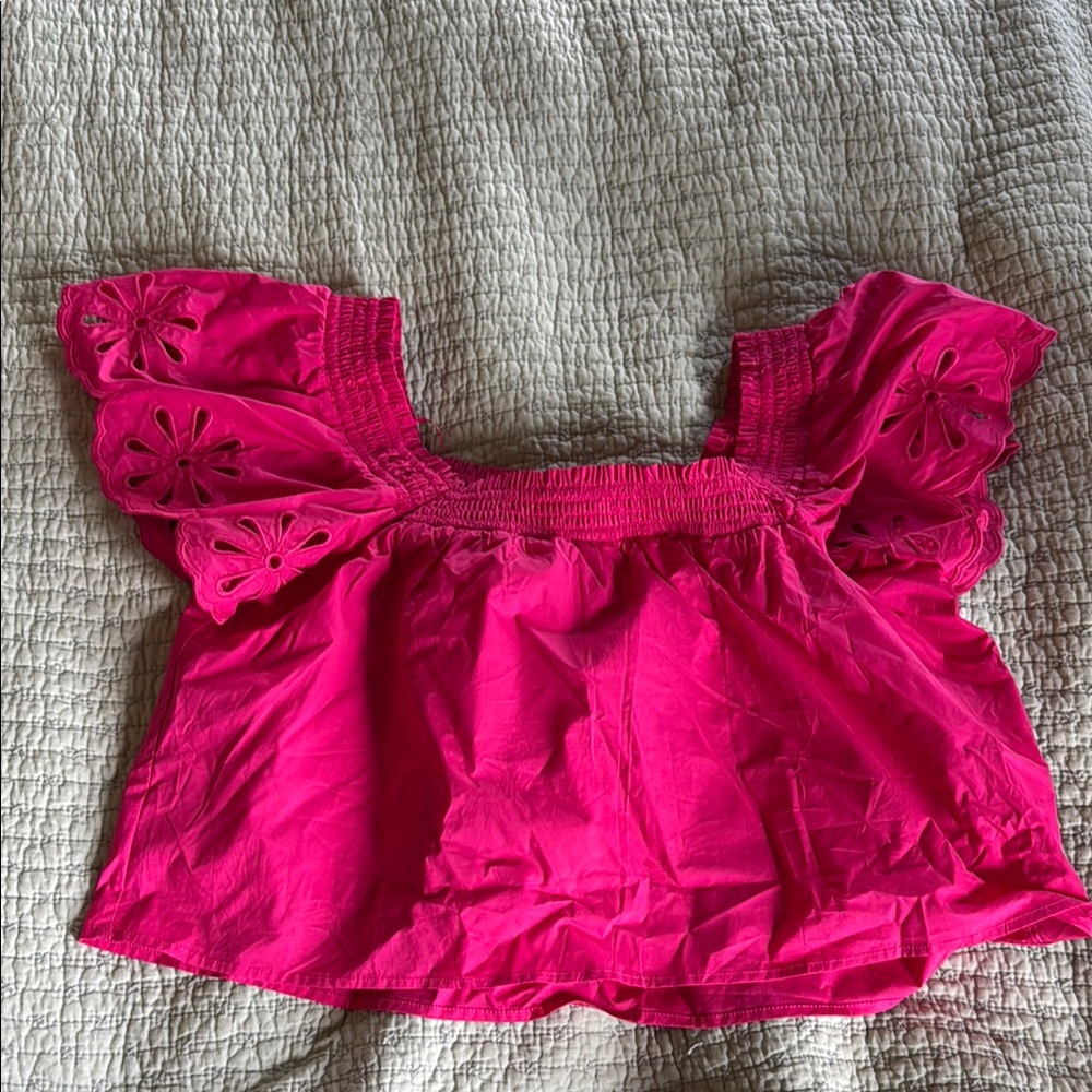 Pink Eyelet Off-Shoulder Top